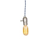 Bare Bulb Minimalist Brushed Silver Socket Colored Wire Pendant ( Denim )