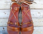 Ancient Style Lace Up Brown Leather Handmade Flat Roman Sandals