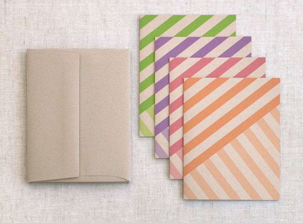 Modern Card Set of 4, Stripes - Eco Friendly Autumn Blank Greeting Cards