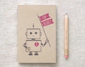 Mini Journal with Pencil - Top Secret Robot - Eco Friendly, Stocking Stuffer - Robot Sketchbook