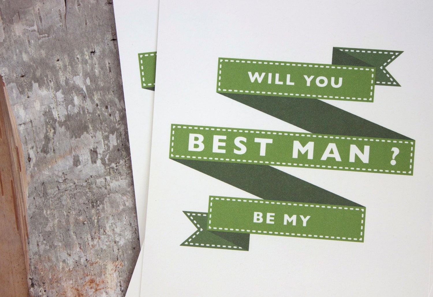Will You Be My Best Man... Green Modern Wedding Cards Retro Inspired With A7 Kraft Envelope
