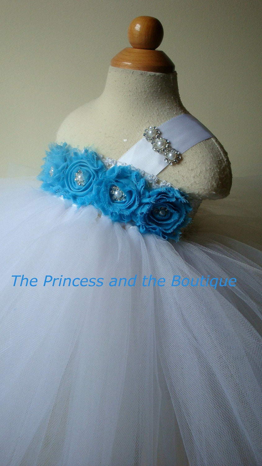 Flower girl dress, white tutu dress, turquoise, roses, baby tutu dress, toddler tutu dress, newborn-24m,3t,4t,5t, birthday,wedding