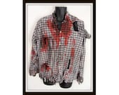Custom Made Mens vintage 50s Plaid Shirt Bloody Zombie Vampire Hunter L