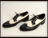 Gangnam Style vintage 50s 60s Bostonians Black & White Spectator Wingtips Shoes 11 1/2 AAA extra narrow