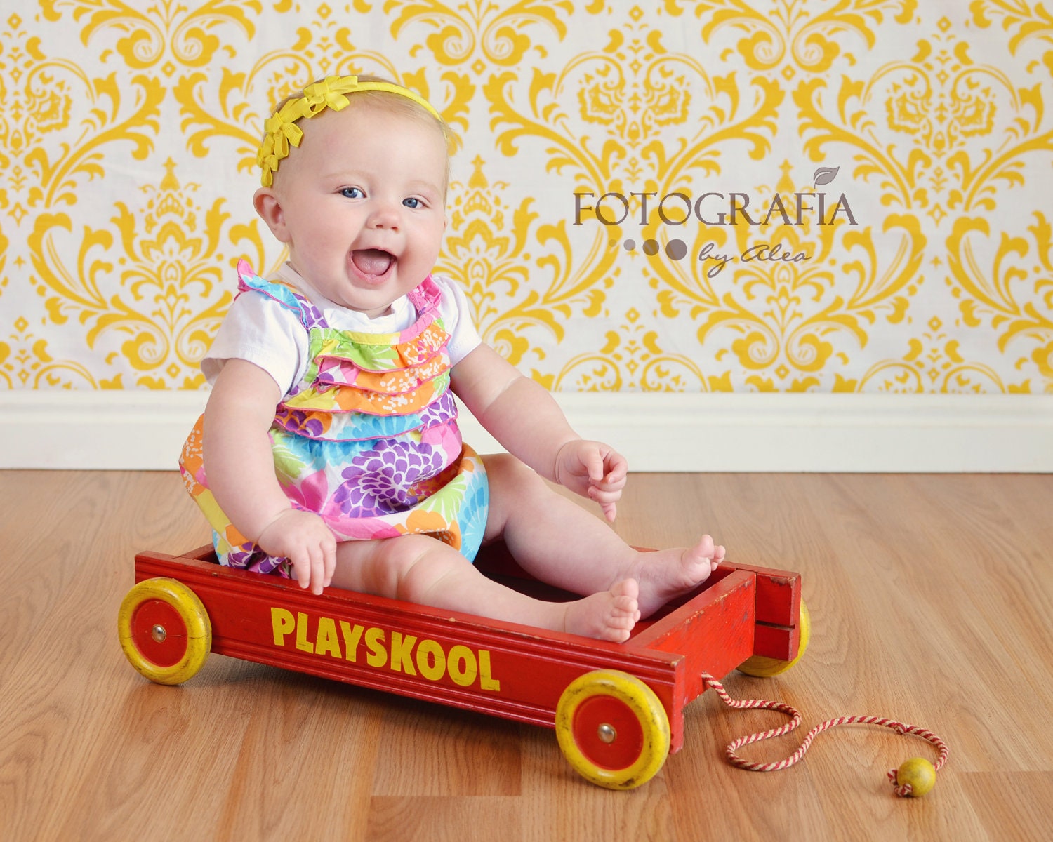 Photography Backdrop - 4.5' x 5.5' - Yellow Damask with Top and Bottom Casings- READY TO SHIP
