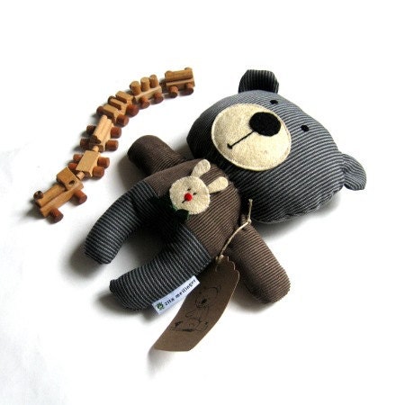 Stuffed bear teddy bear soft toy softie handmade rag doll puppet etsy kids plushie grey brown woodland 25 cm 9.8"