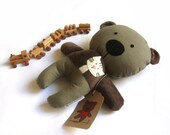 Stuffed bear teddy bear stuffed toy bear softie bear rag doll soft toy bear plushie handmade toy brown olive green bear 25 cm 9.8"