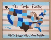 Country or World Travels Pushpin Map- Great gift for anniversary, wedding, military family, or the avid traveler-  11"x14" painting