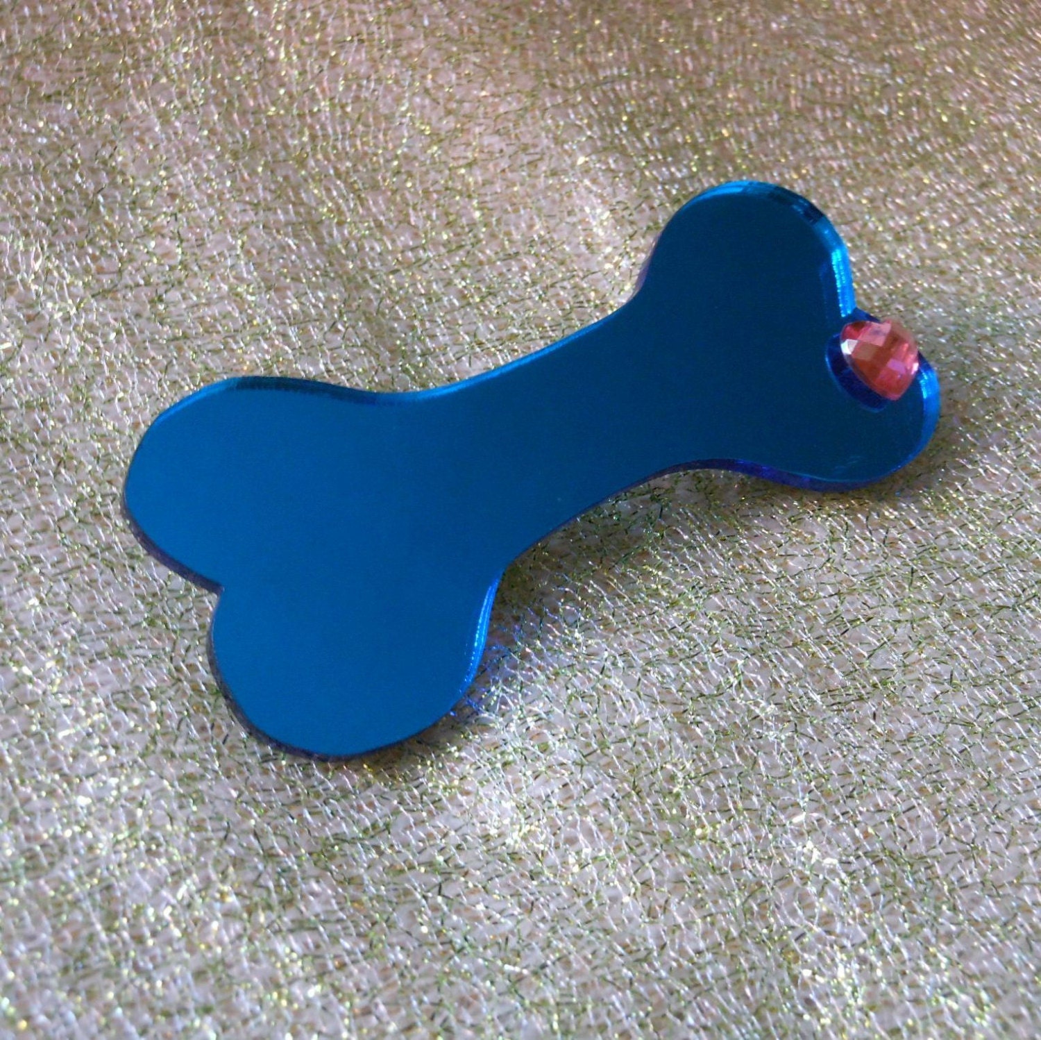 Big Mirrored Blue BONE Barrette