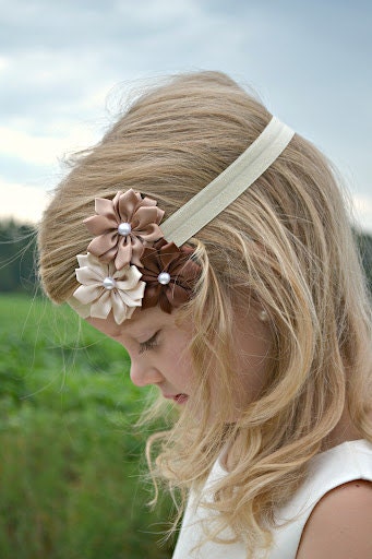 Items similar to Flower Bow, Flower Headband, Brown Flower Bow, Satin