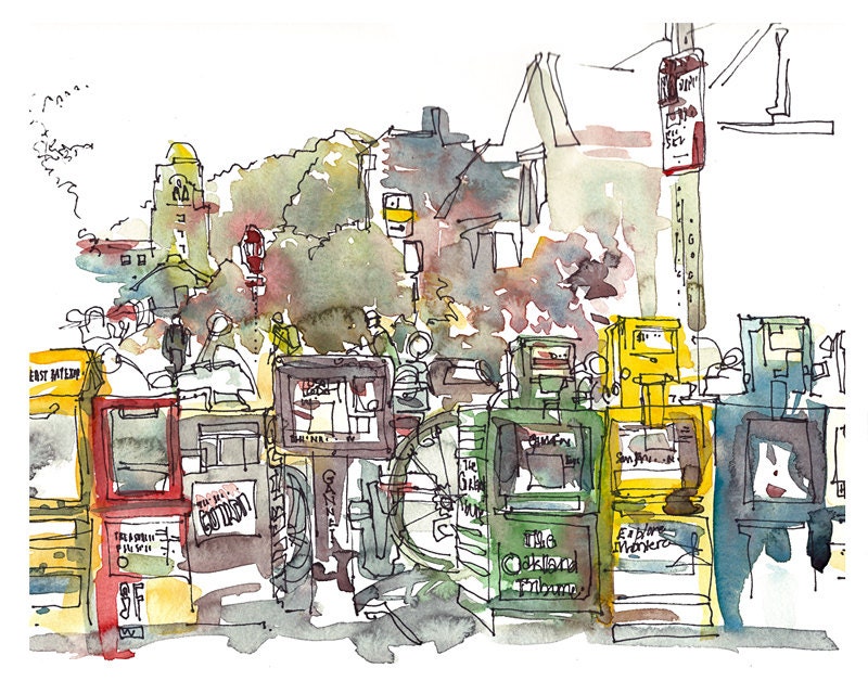 Graduation Gift  Gift for Grads Berkeley UC Berkeley California 8x10 print of a watercolor sketch