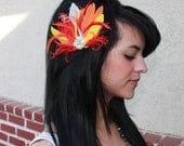 Orange Red Yellow Cream Feather Boutique Bridal Hair Clip Fascinator Photp Prop