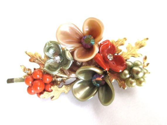 Jewelled Bridal Hairpins Accessories Miriam Haskell Style Vintage Flower Hair Clips Coral Jewelry Bobby Pin Clip - PlumePretty
