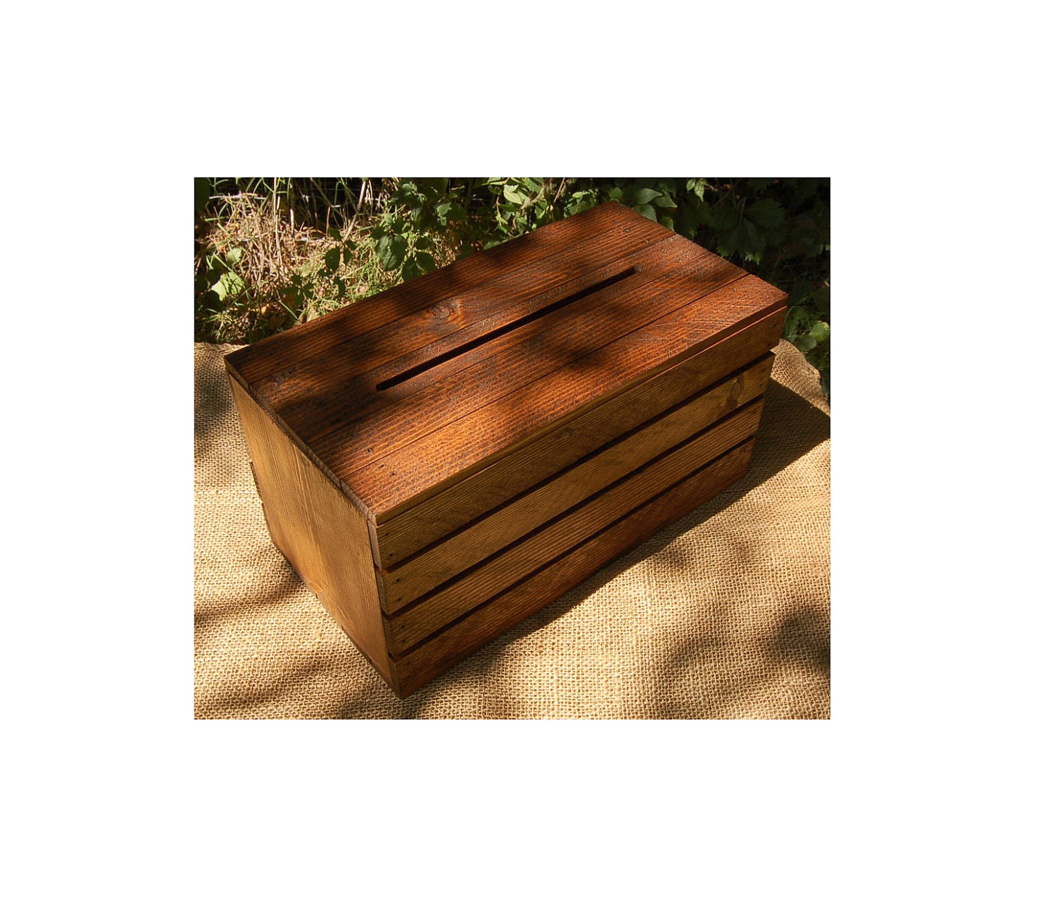 Personalized Wedding Envelope / Gift Card Crate - Wine Box -  Stained - Rustic - Side Slat Spaces