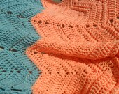 Vintage Afghan / Blanket / Throw Crocheted Baby Boy Baby Girl Shabby Chic Handmade Chevron ZIG ZAG 57" X 33" Retro 1980s