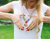 Nursing Necklace / Teething Necklace / Teething Toy - rainbow with juniper wood button
