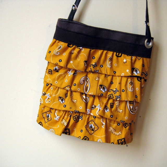 medium strappy (cross body) bag ----  black suede with MIZZOU ruffles