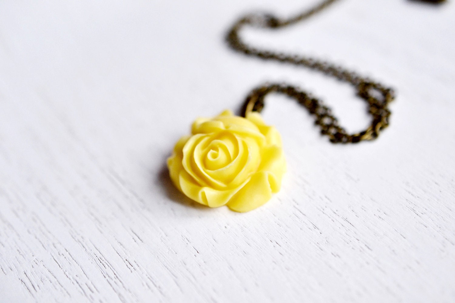Sunshine Yellow Flower Necklace,Rose Flower necklace,Rose Bud Pendant,Yellow Jewelry,Bridesmaid Gift,Flower Blossom,Cabochon,Resin Flower,