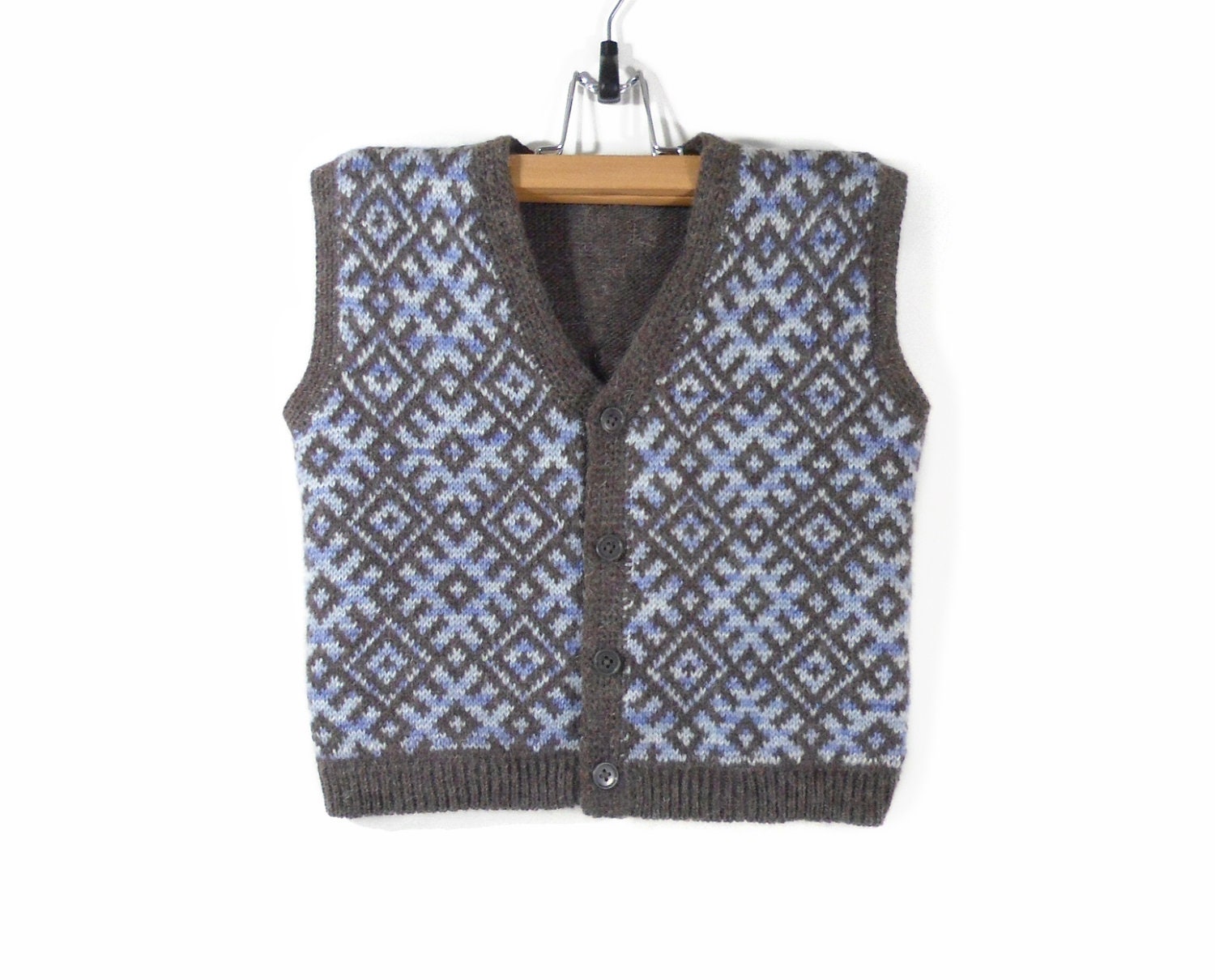 Knitted Baby Vest - Brown and Blue, 4-5 years