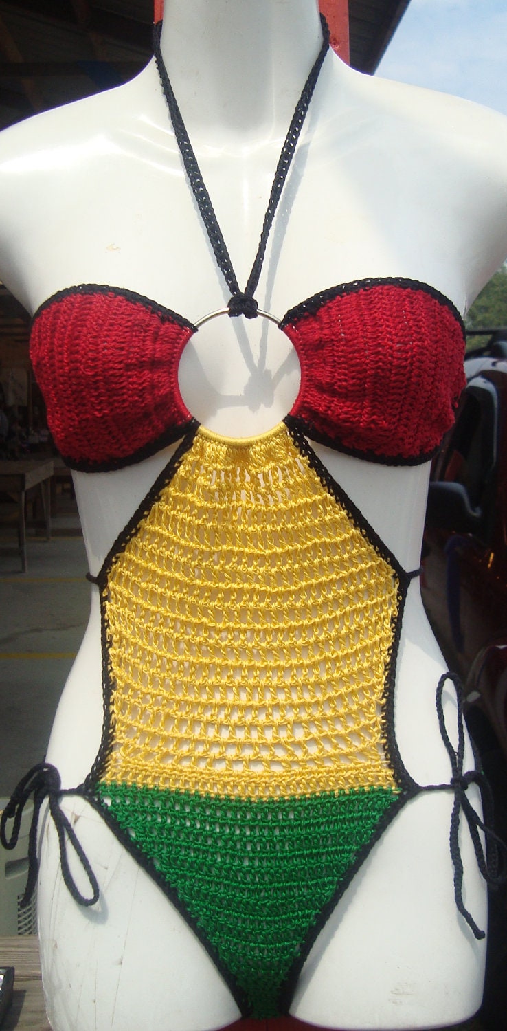 Bob Marley-Rasta Color 1pc Crochet Bathing Suit