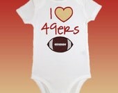 Onesie Bodysuit Baby Shirt - I Love 49ers Football Applique - Embroidered Short or Long Sleeved - Free Shipping