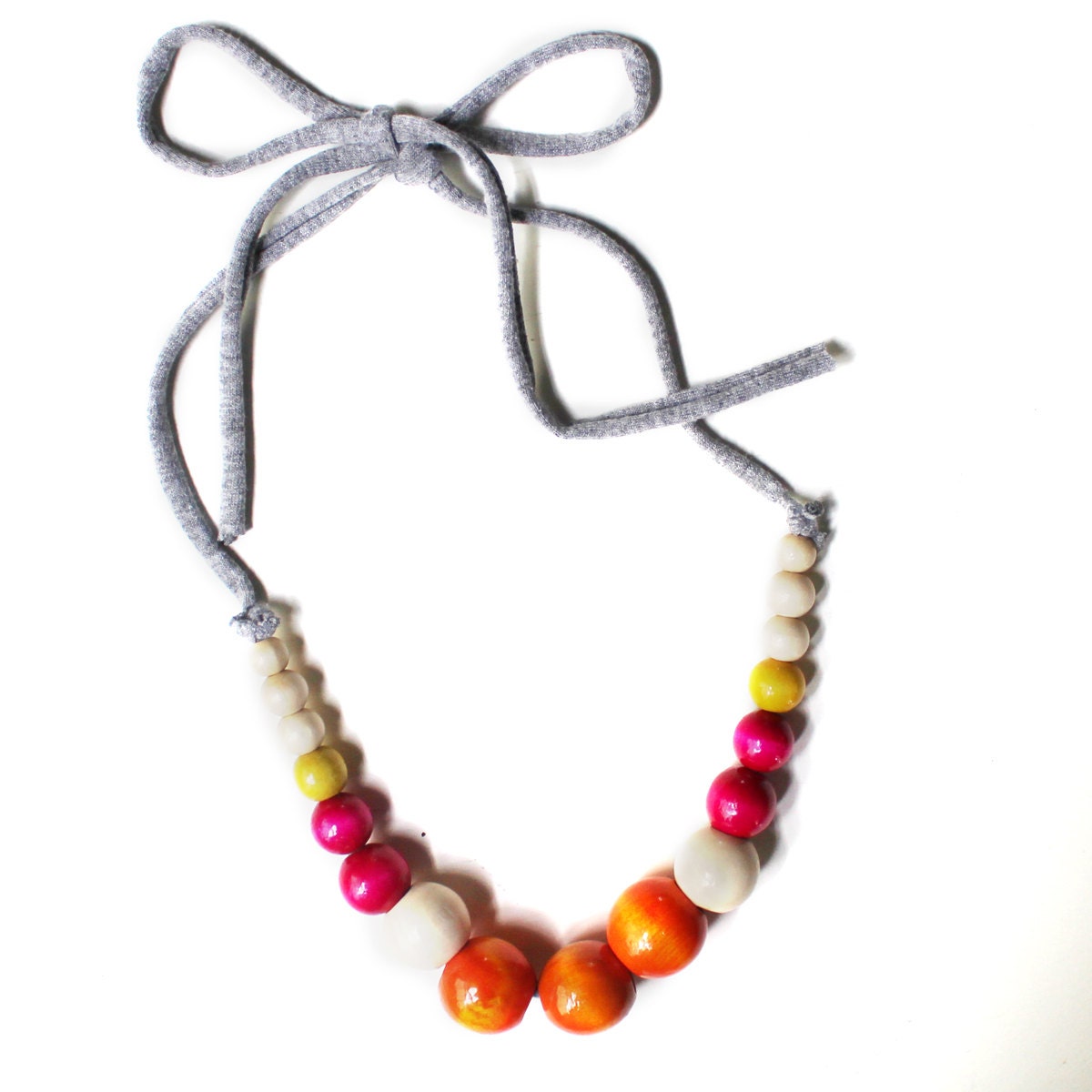 Color Pop Necklace in Juicy Fruit & Grey . Non-toxic Beads with a Jersey Tie . Fashionable and baby-friendly
