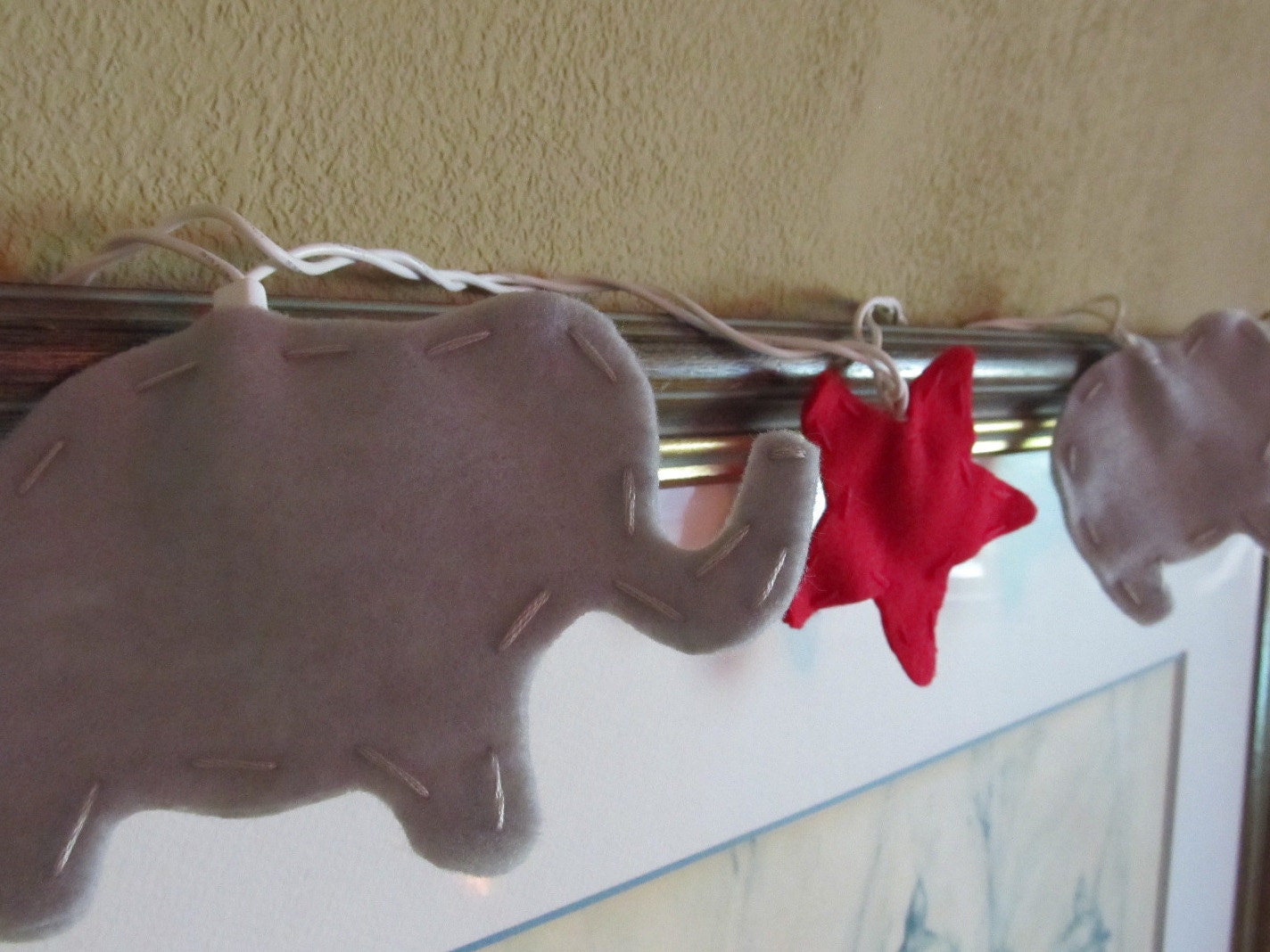 Felt Elephant & Star String Lights/Nightlight