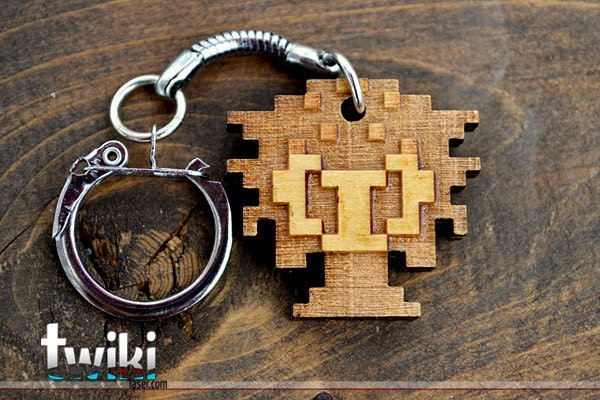 Laser cut and engraved Zelda 8 bit Monster wood keyring