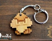 Laser cut and engraved Mario Bros 8 bit Goomba wood keyring