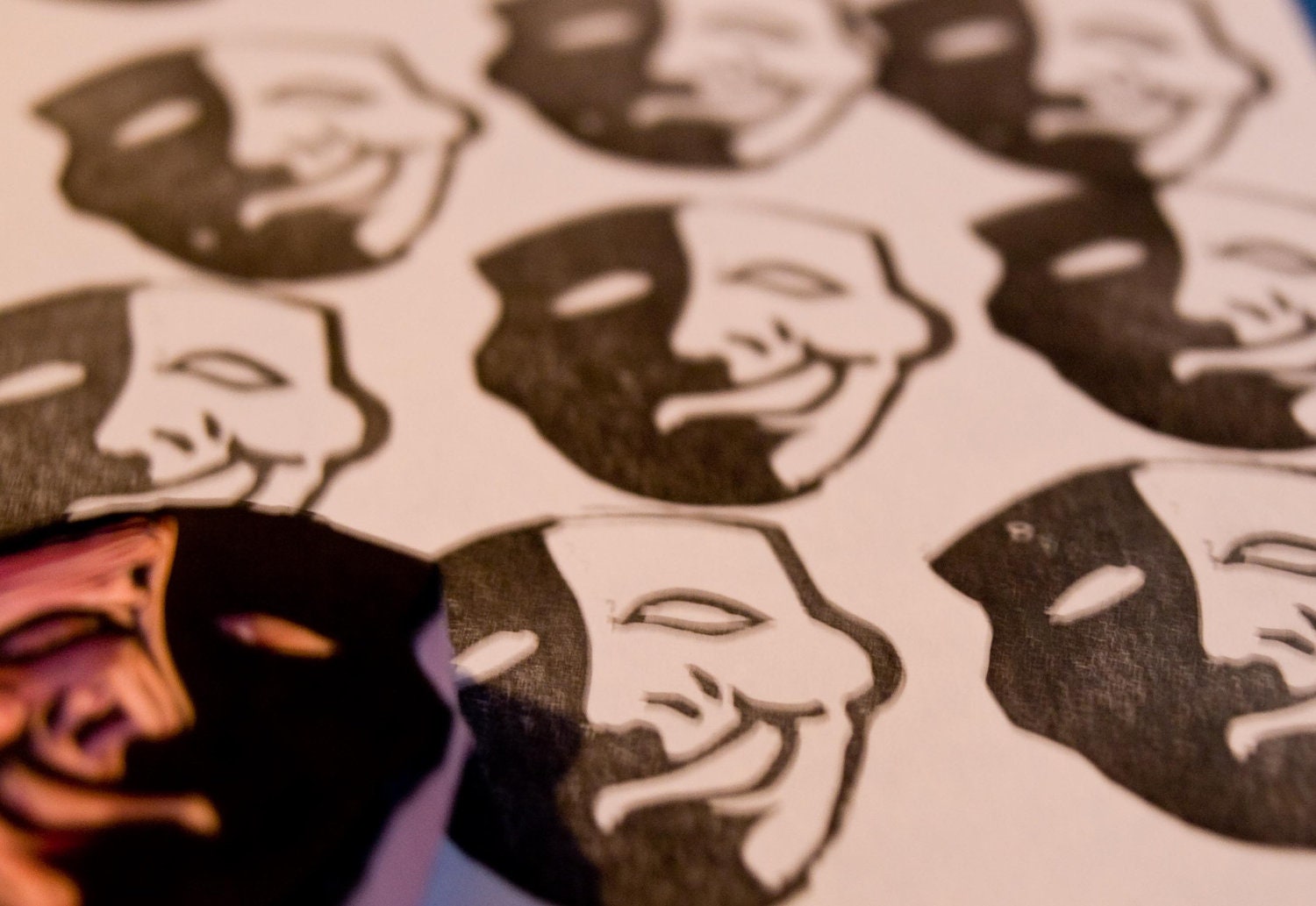 Theater Face Rubber Stamp Tragedy Comedy
