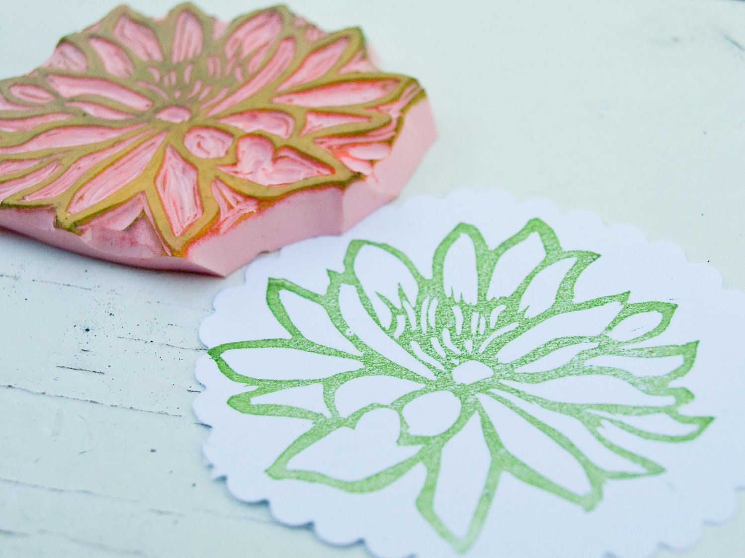 Items similar to NEW Flower Rubber Stamp Hand Carved Scrapbook Paper