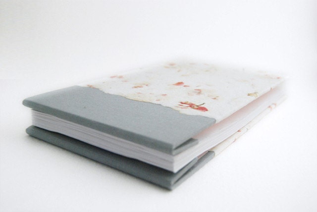 Writing Journal with Pink Flower Handmade Paper and Gray Spine