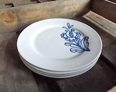 Blue and White Nordic Flower Dessert Plates  Set of 4