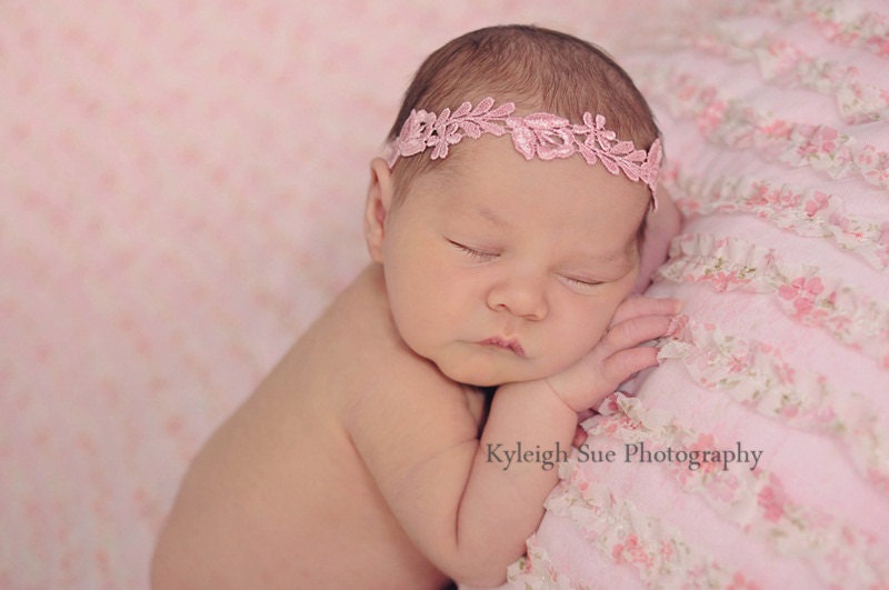 Rose Pink Halo, Venice Lace Floral Halo Headband, Gorgeous Newborn Photo Prop