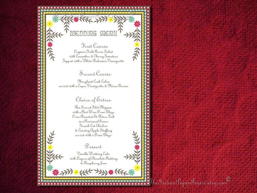PRINTABLE Festive Flowers Custom Design Menu Diy Decor Paper Goods Pdf Template Wedding Engagement Anniversary Party Shower