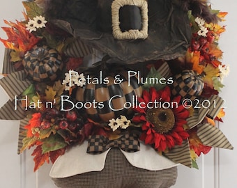 CUSTOM ORDER-Thanksgiving Wreath-Fall Wreath-"Mr Gobble Gobble-Primitive Folk Art Turkey (Please see details)Petals & Plumes Original Design