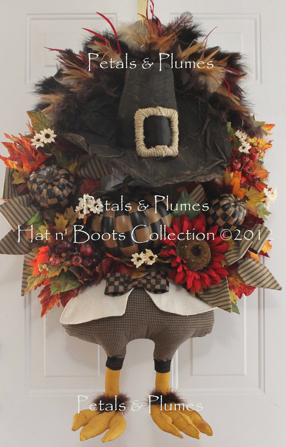 CUSTOM ORDER-Thanksgiving Wreath-Fall Wreath-"Mr Gobble Gobble-Primitive Folk Art Turkey (Please see details)Petals & Plumes Original Design