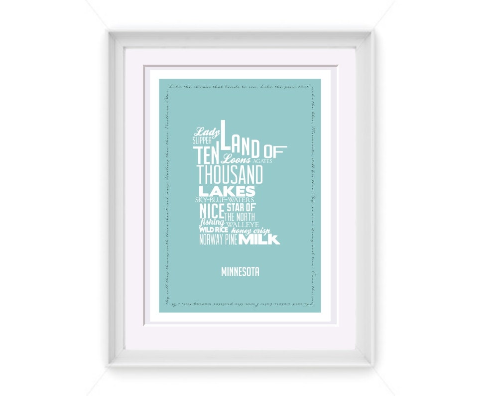 Minnesota Printable Typography Design 5x7 or 8x10 Wall Art 5 color choices