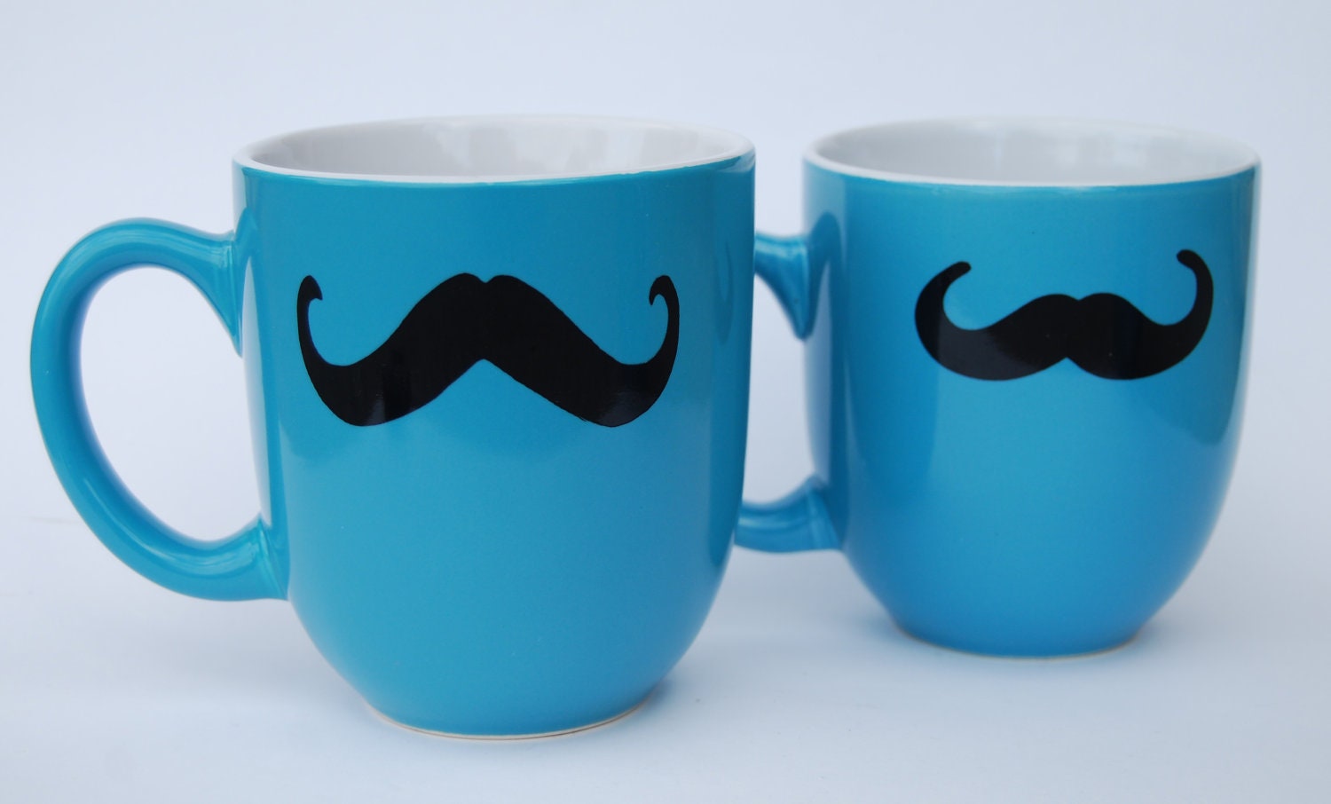 Teal Blue Mustache Coffee Mugs - one XL mug - select from eight different styles