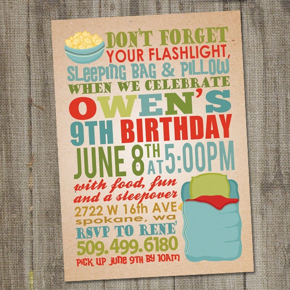 Sleep Over Overnight Printable Birthday Party Invitation