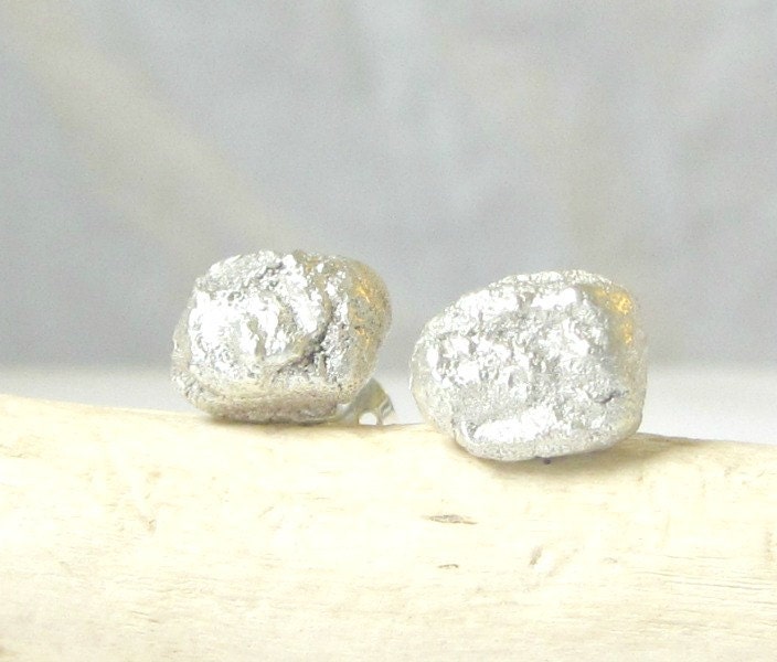 Sterling Silver Nugget .925 Stud Earrings Recycled Silver