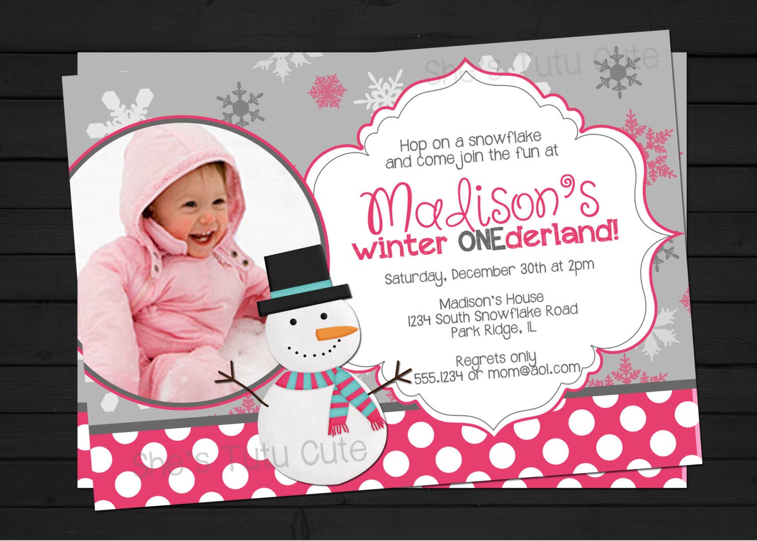 Snowy Winter ONEderland 1st Birthday Pink Invitation Digital File YOU-PRINT Il_170x135