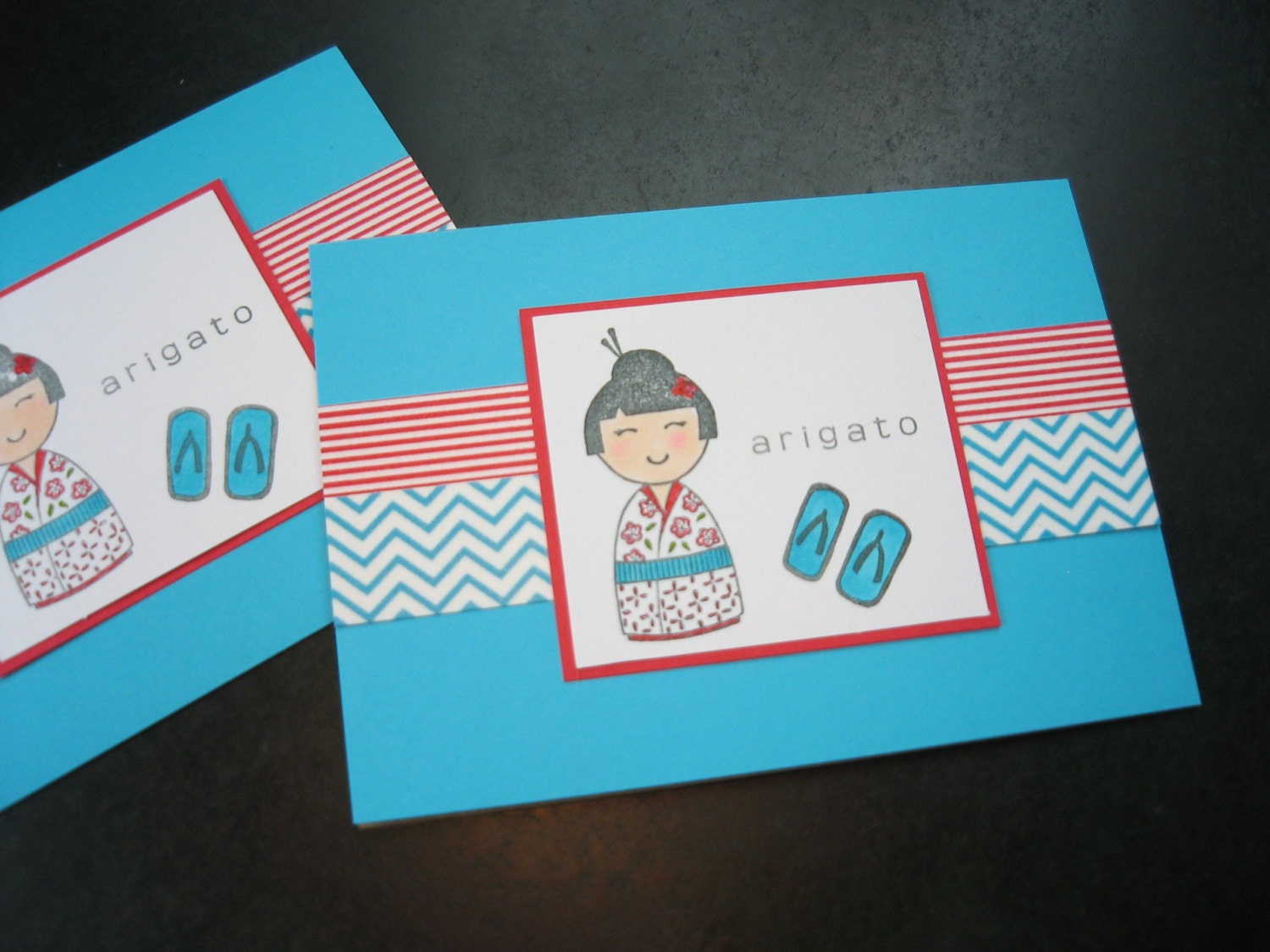 Arigato Thank You Cards Set of 2 Kokeshi Doll and Washi Tape