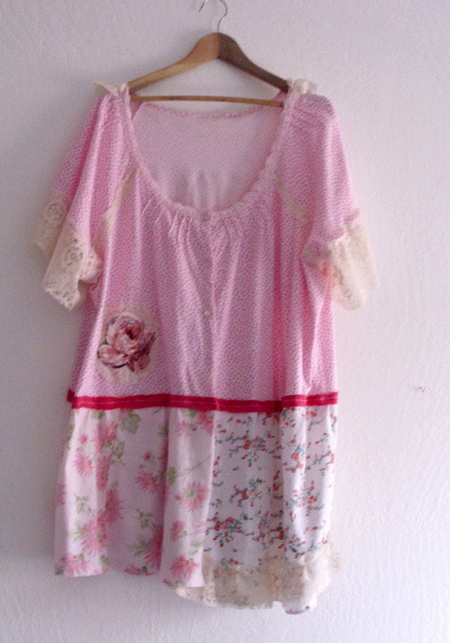 Romantic Bohemian Dress/ Funky Dress Mori Girls Plus size 3x 4x Eco Fashion UpCycled