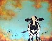 Cow painting print nursery dandelion art
