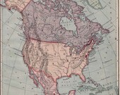 1883 North America Political Map FREE SHIPPING Harper's School Geography