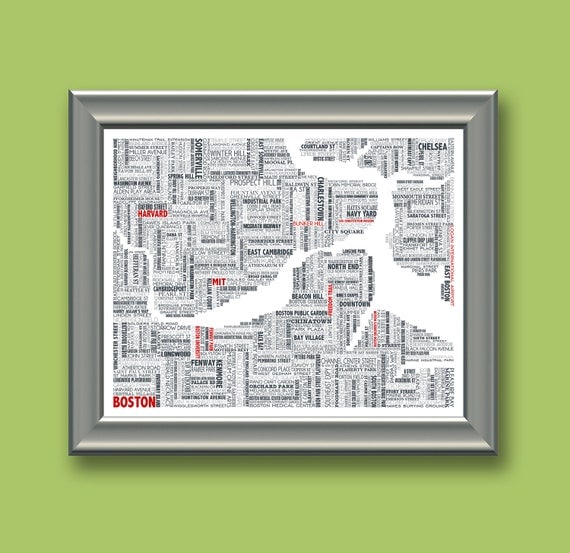Boston Typography Map 8x10 Print