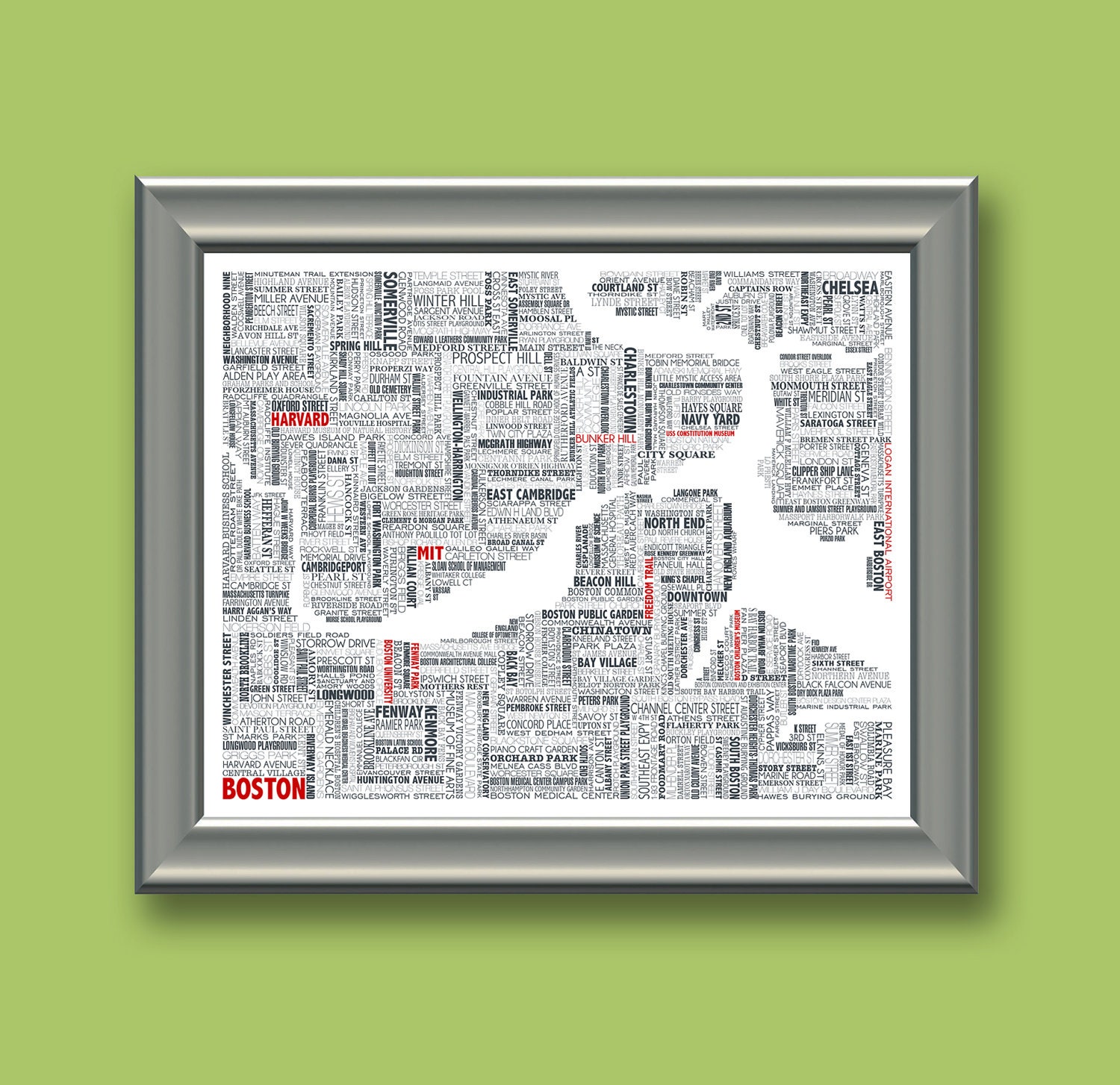 Boston Typography Map 8x10 Print
