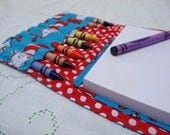 Personalized crayon wallet with paper and Crayola crayons, Dr. Seuss