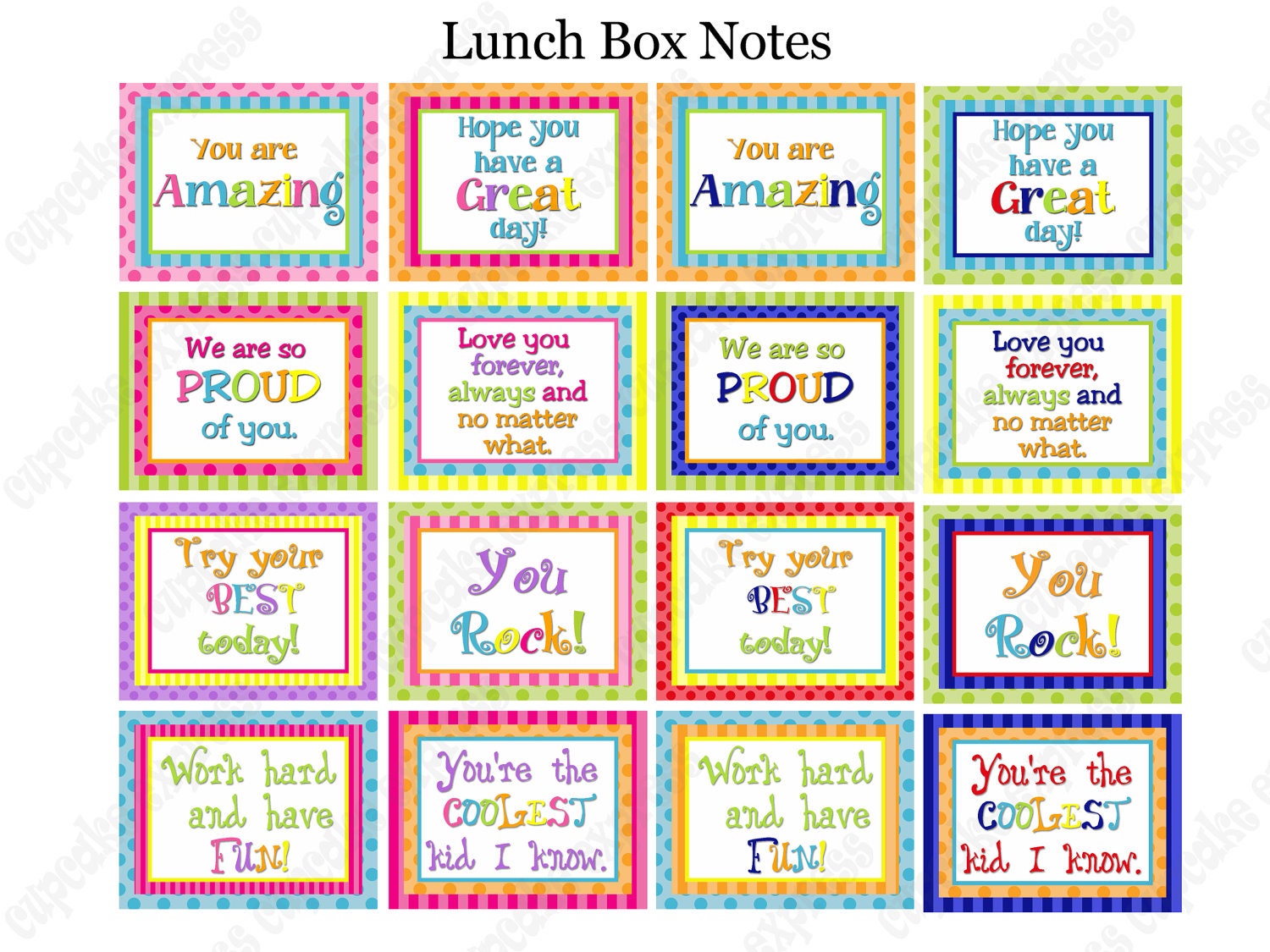INSTANT DOWNLOAD Sale DIY Printable Lunch Box Notes Boy and Girl Il_570xn